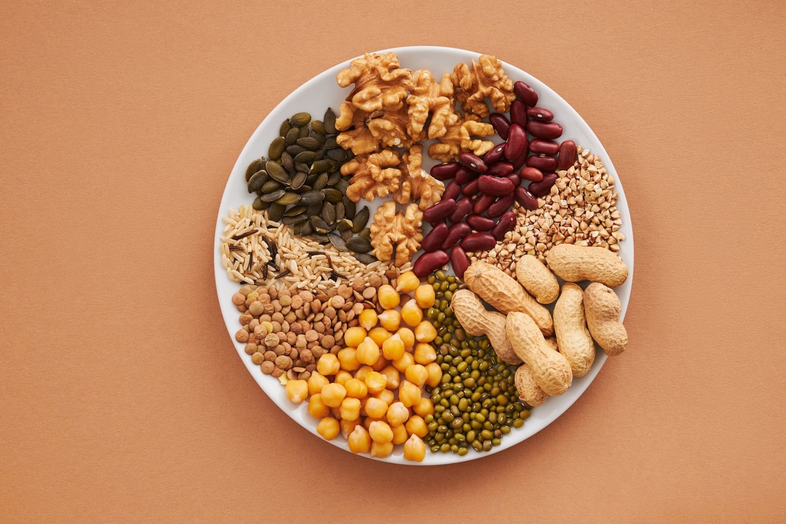 Plate of beans, nuts and seeds